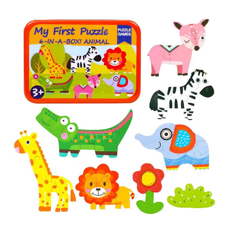 پازل چوبی کودک با قوطی فلزی حیوانات جنگل مدل P/1787/A