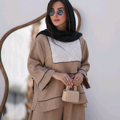 مانتو شلوار زنانه لنین مدل سوزندوزی