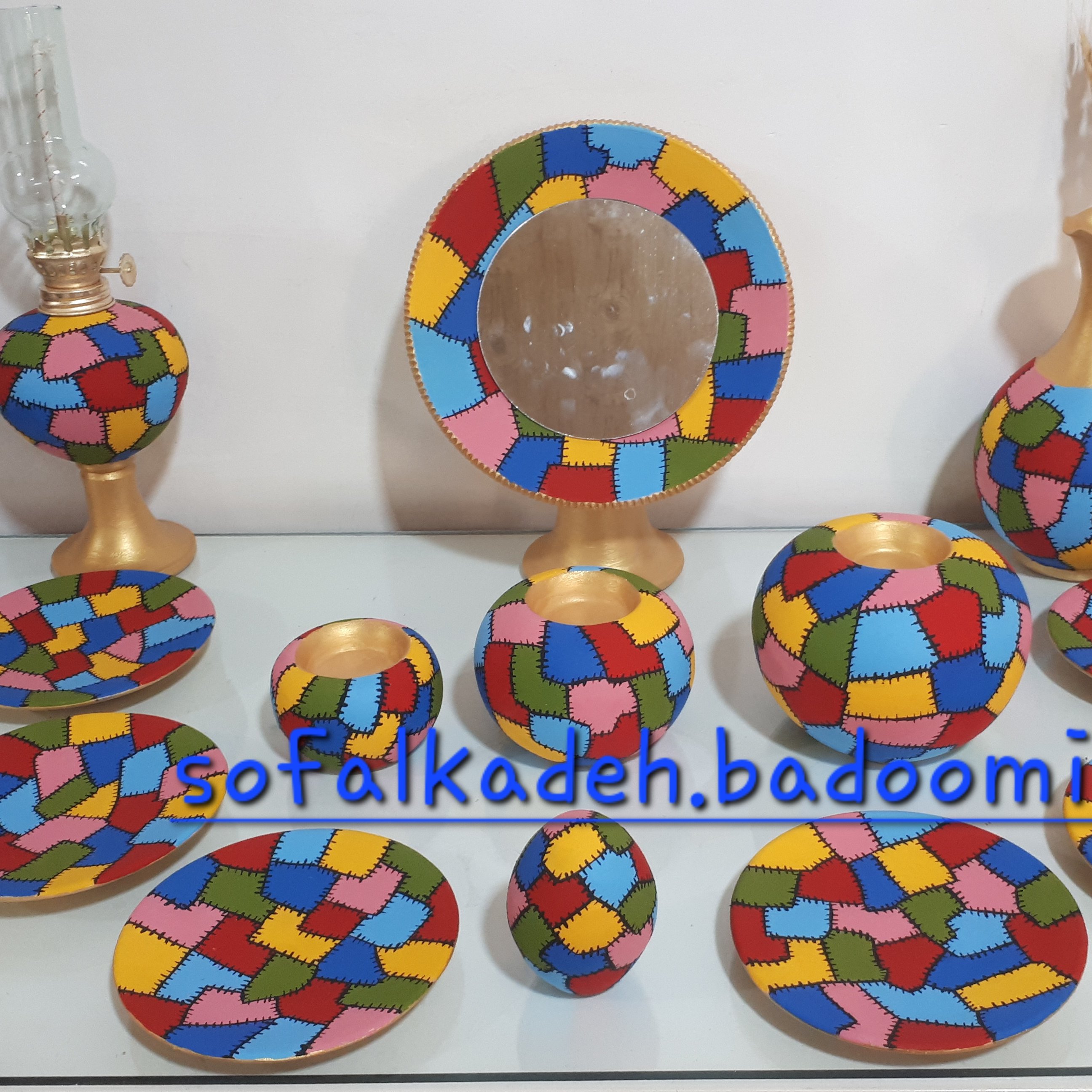 ست هفت سین سفالی طرح چهل تیکه رنگی رنگی شاد  و خاص 