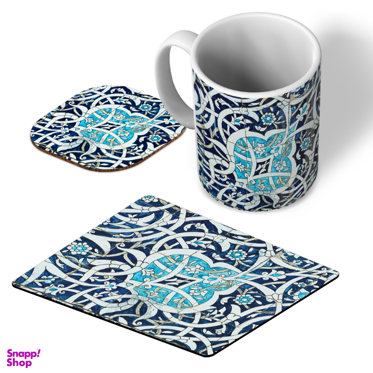 ماگ طرح کاشی رنگ خدا کد trm519 به همراه ماوس پد و زیر لیوانی