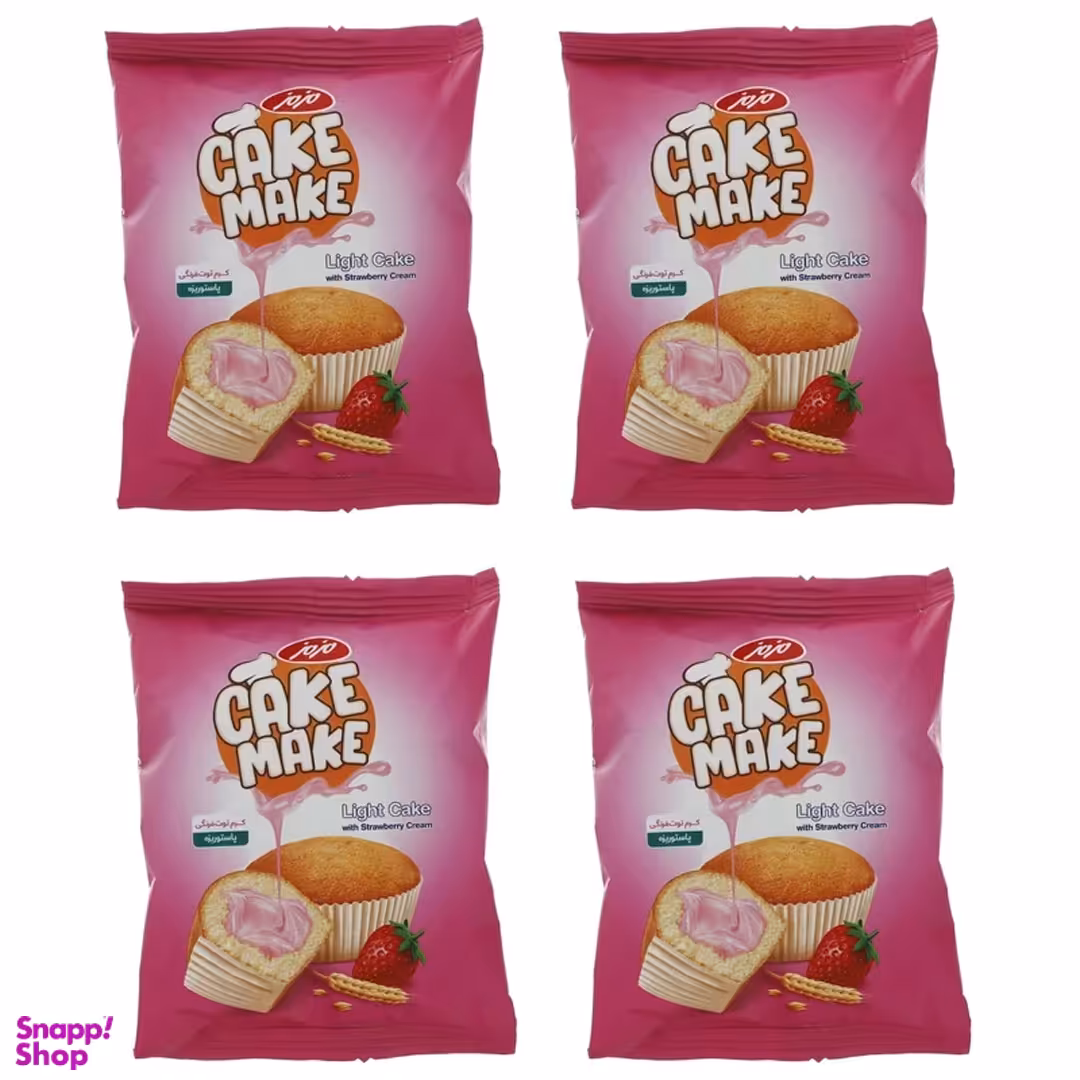 کیک روغنی کرم توت فرنگی کیک میک مزمز بسته 4 عددی