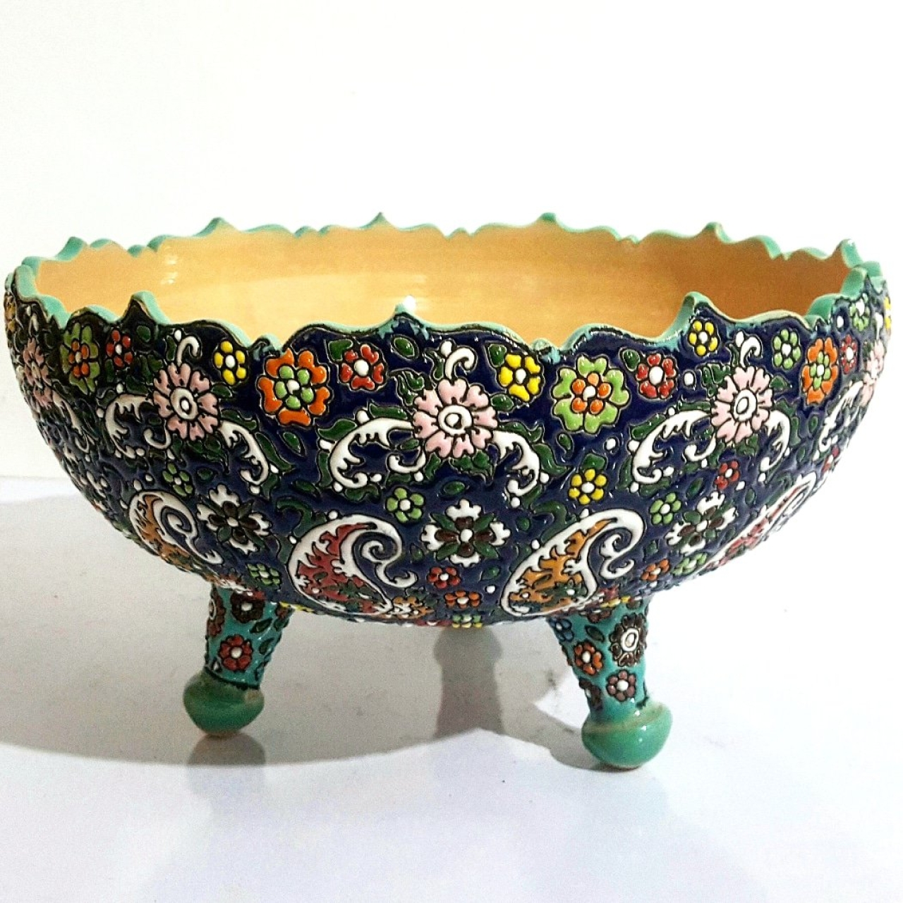 کاسە میوەخوری سە پایە میناکاری