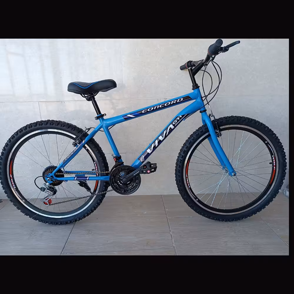 دوچرخه سایز 24 دنده مچی  آبی  با برچسب سفید زرد