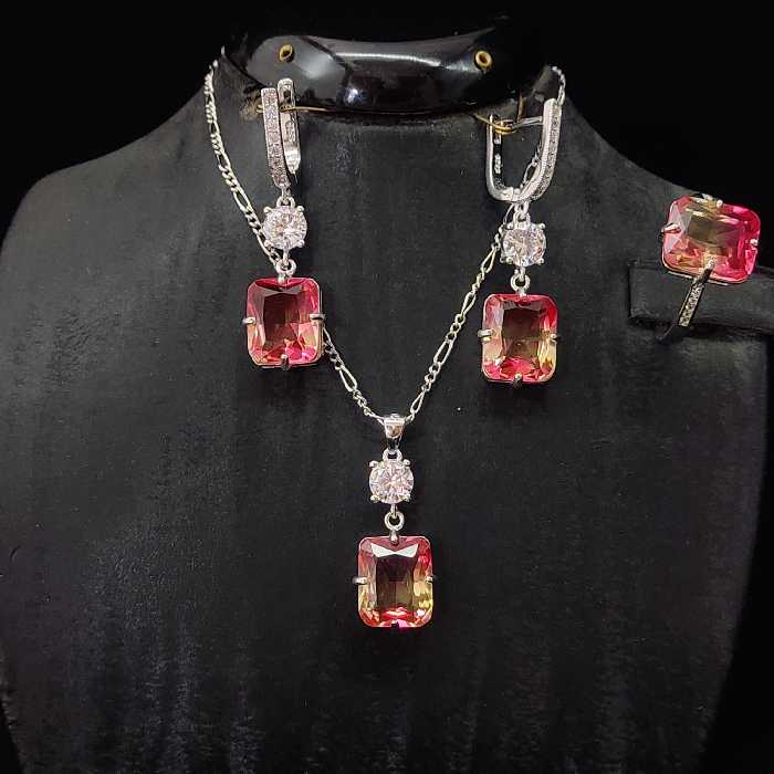 نیم ست نقره خارجی مدل مستطیل دو رنگ