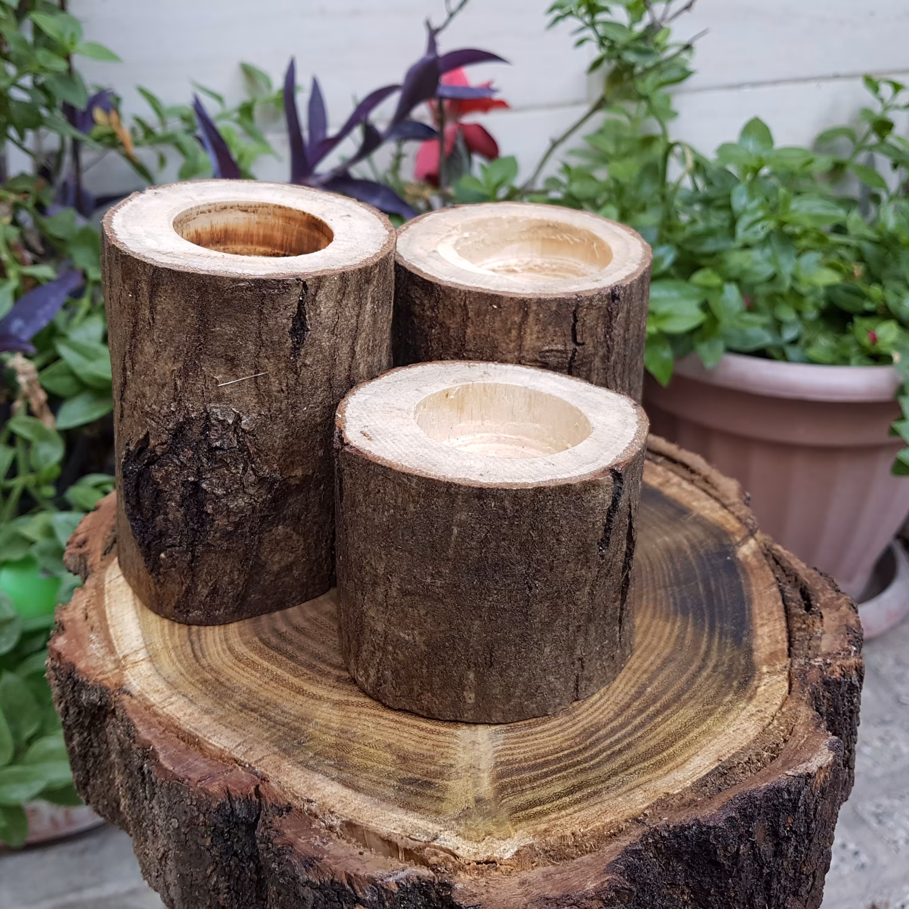 جا شمعی 3تایی چوبی روستیک