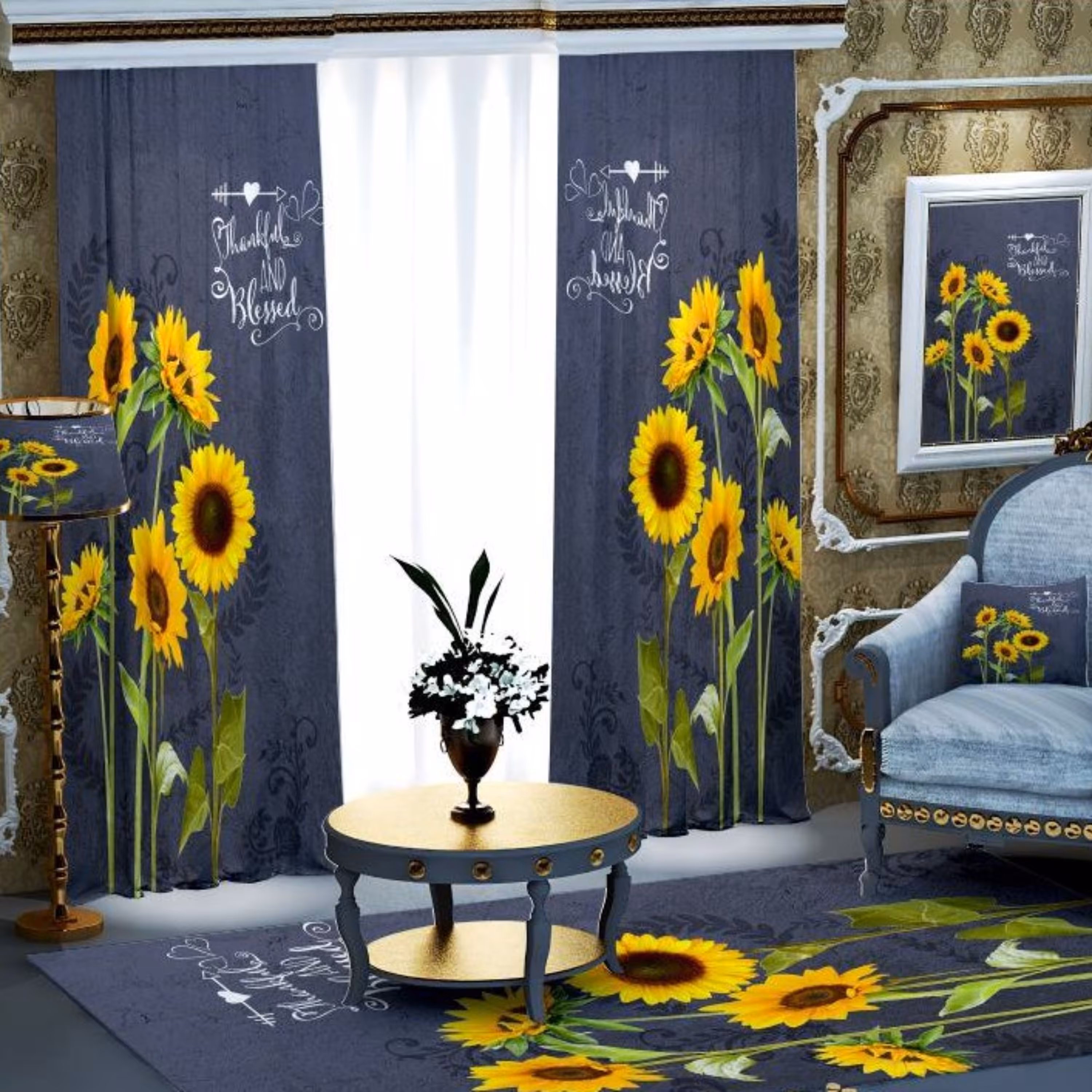 پرده پذیرایی و اتاق خواب-طرح گل آفتابگردان