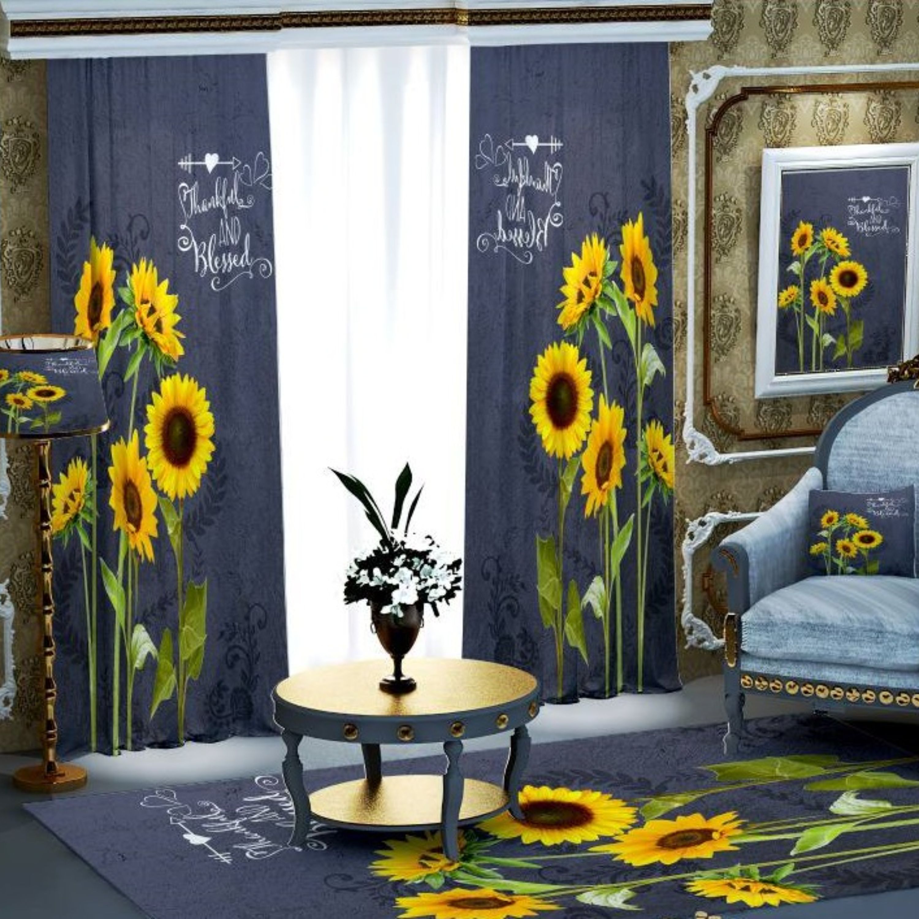 پرده پذیرایی و اتاق خواب-طرح گل آفتابگردان