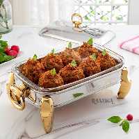 سوفله مستطیل استیل سایز بزرگ دورنگ نقره ای طلایی رامیسا دسته پافیلی