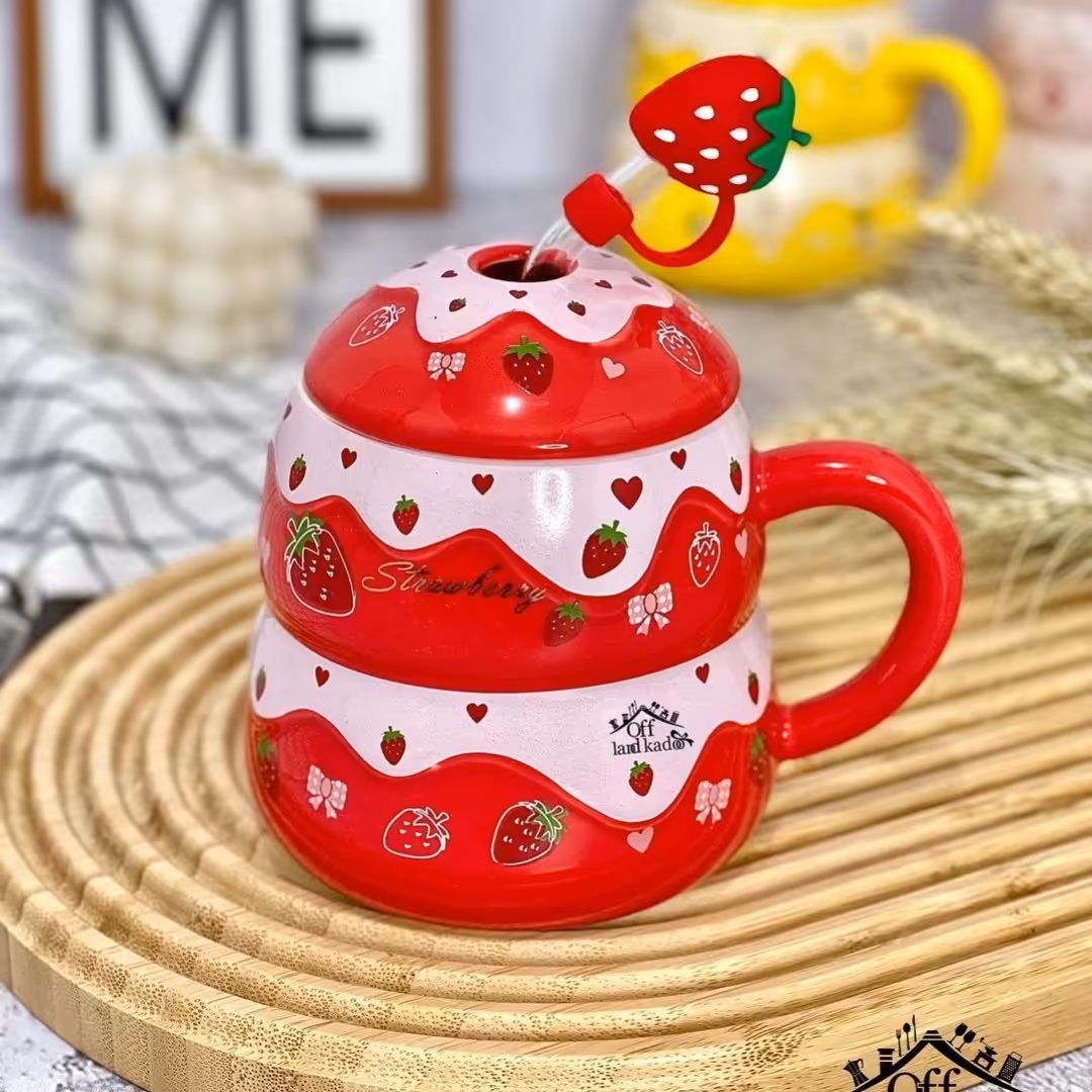 ماگ سرامیکی  درب دار نی دار  میوه ای