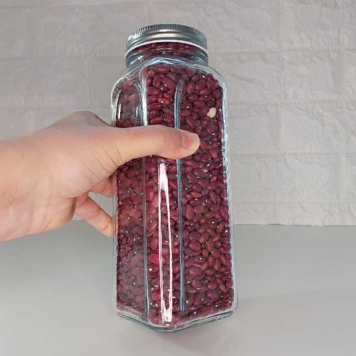 بانکه شیشه ای کندی 23سانتی(حبوباتی)درب کانتینری فلزی(سایز 1)