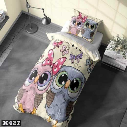 سرویس روتختی یک نفره میکروتترون سه بعدی،طرح جغد دختر و پسر ،مناسب کودک و نوجوان،برای تخت90