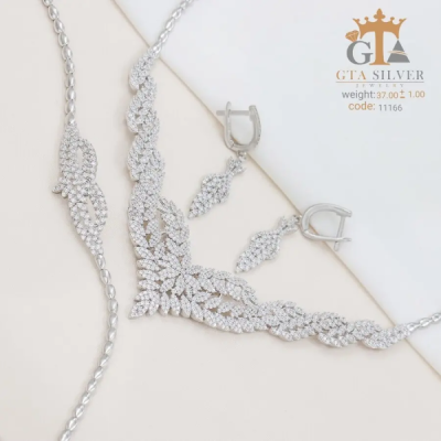 سرویس نقره مدل ایتالیایی با روکش طلا سفید 18 عیار کد 11166