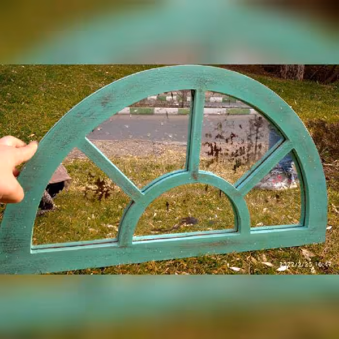 آینه با قاب ام دی اف پنجره ای تکنیک کهنه کاری