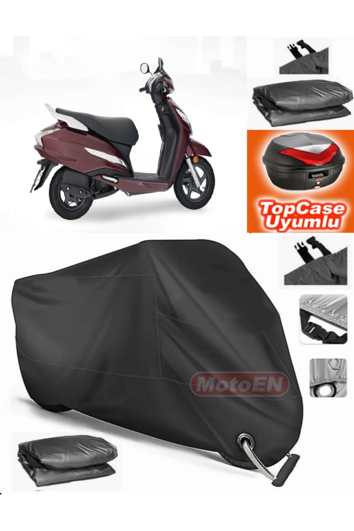 چادر موتورسیکلت مشکی قفل سیاه سازگار هوندا ACTVA 125 BRANDA TOPCASE کیسه عقب MotoEn