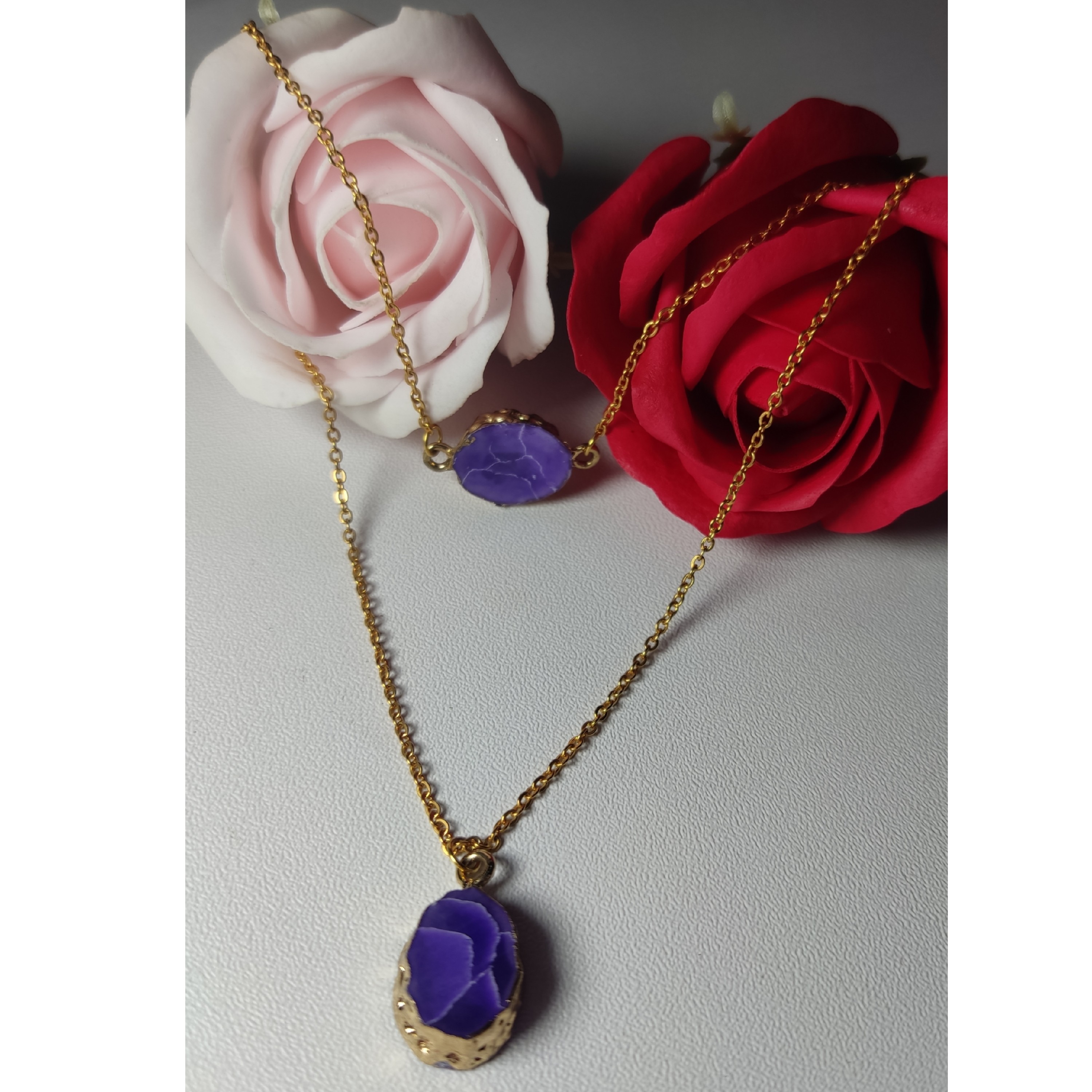 گردنبند و دستبند ست استیل با سنگ آماتیس