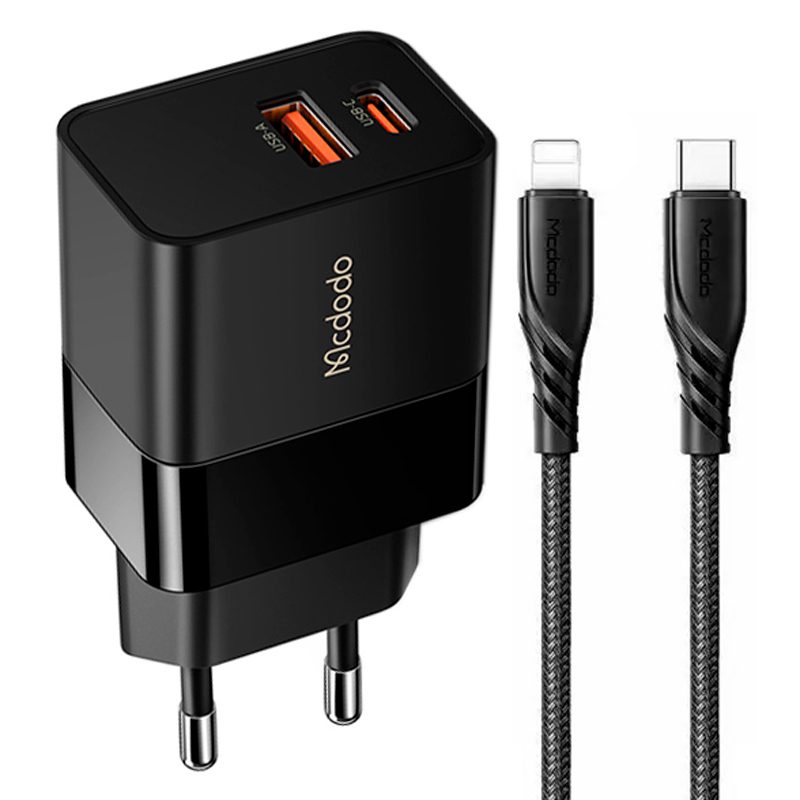 شارژر دیواری فست شارژ Mcdodo CH-1952 2Port 3A QC3.0 PD 20W   کابل آیفونی