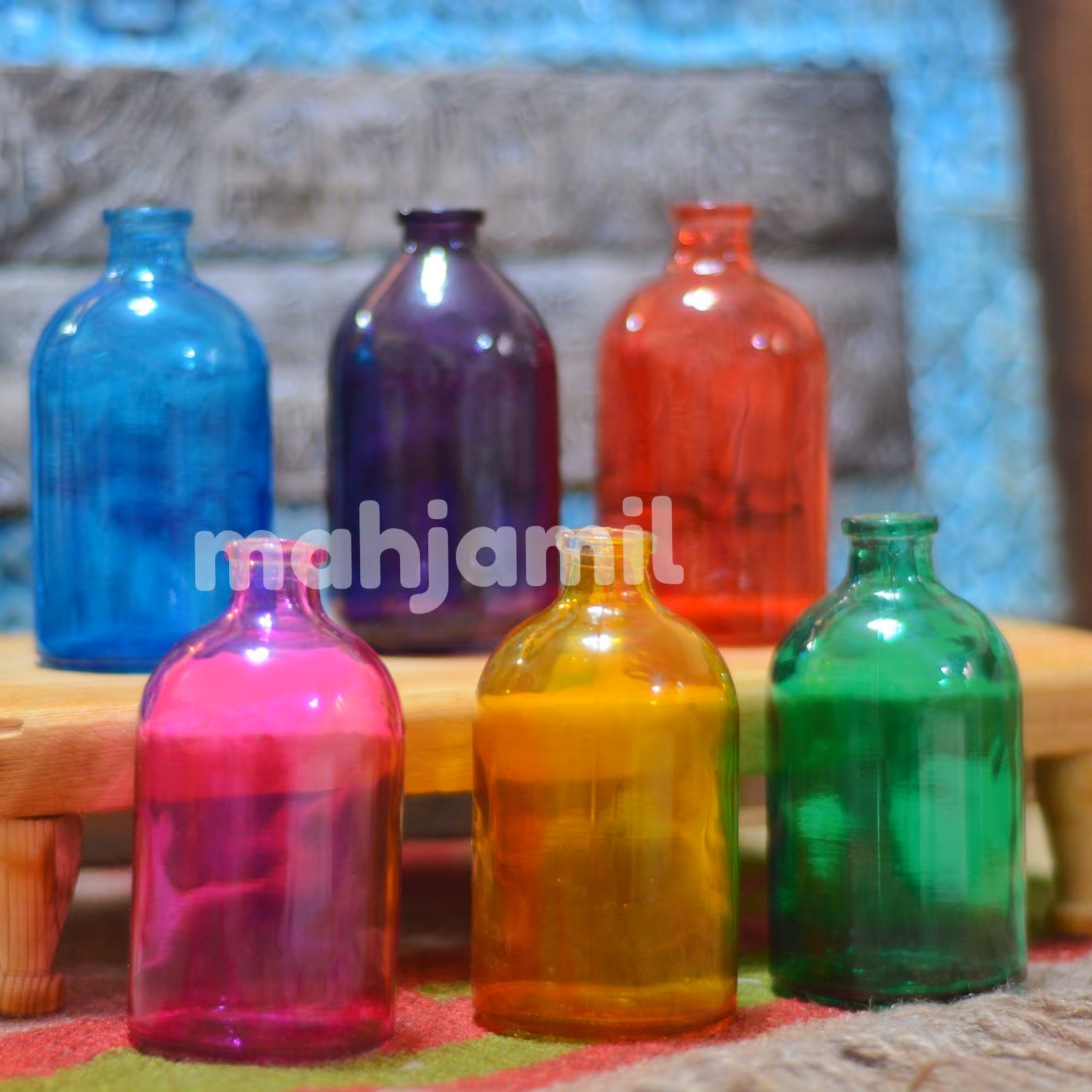 گلدان شیشه ای رنگی نقلی دکوری