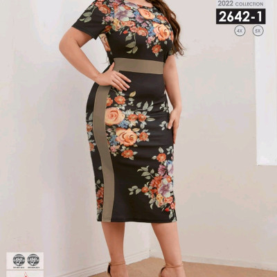 پیراهن مهمانی زنانه نخ پنبه مدل تونیک گلدار شیک سایز بزرگ 2642