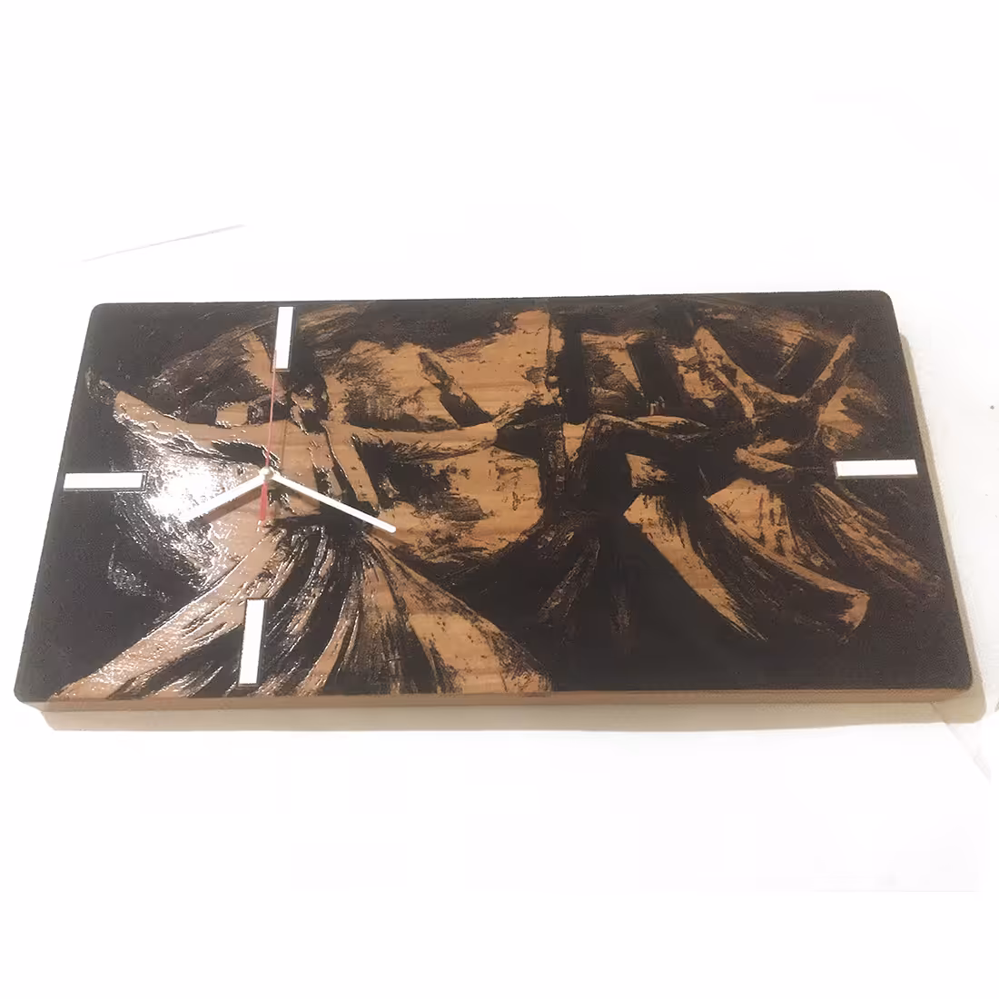 ساعت دیواری چوبی   حکاکی نقاشیخط گالری چارگوش مدل rc07  مستطیل 28در58 سانتیمتر