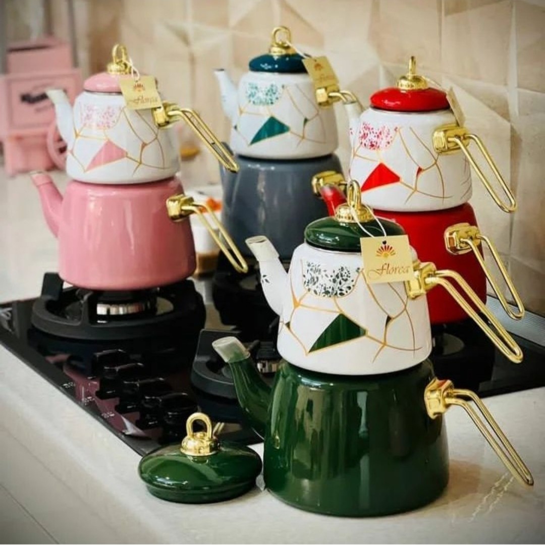 کتری قوری لعابی طرح ماربل