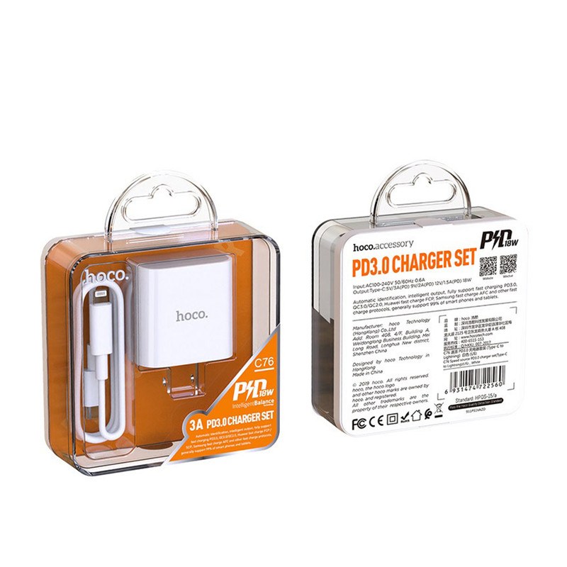 شارژر دیواری هوکو مدل C76 به همراه کابل تبدیل لایتنینگ