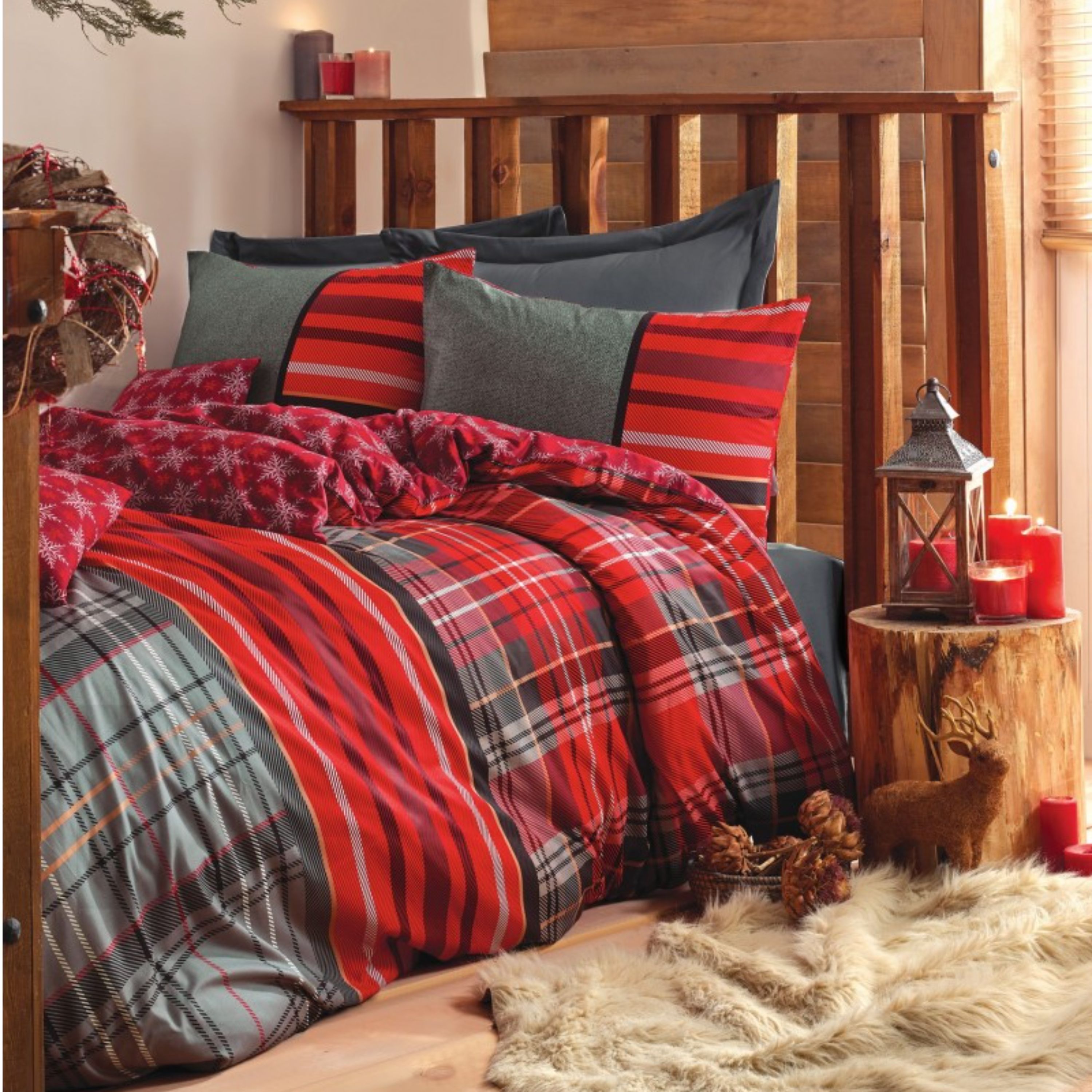 ست ملحفه کاتن باکس مدل Masculine Santa Gri دو نفره 4 تکه