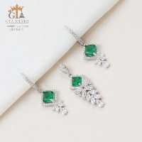 نیم ست نقره با سنگ سبز و نگین مارکیز جواهری کد 16644