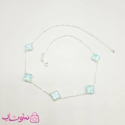 گردنبند زنانه ونکلیف آبی روشن آبکاری نقره کیفیت مستر کد 430