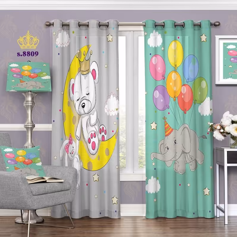 پرده اتاق خواب کودک دو قواره طرح کارتونی کد S8809