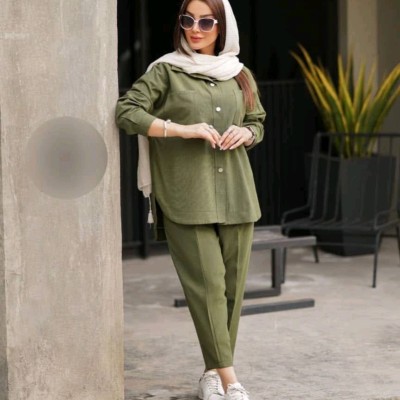 مانتو شلوار زنانه کتان مدل ست مانتو شلوار کتان کش تانیا