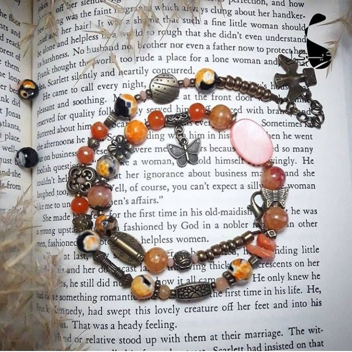 دستبند دورپیچ سنگ عقیق مشکی و نارنجی