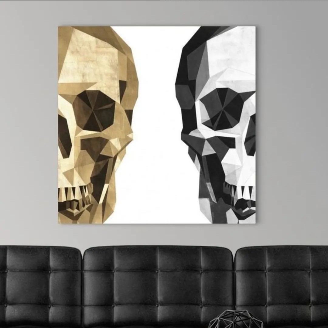 تابلو دکوراتیو تمام نقاشی سایز 120در 120 طرح اسکلت و رنگ اکرولیک روی بوم 