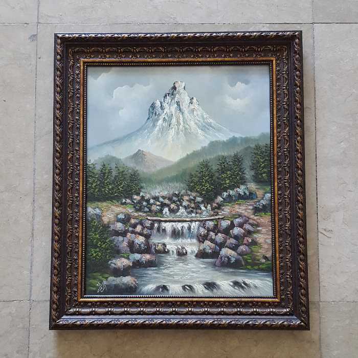  نقاشی رنگ روغن منظره کوهستان رود خانه اندازه 50در 40