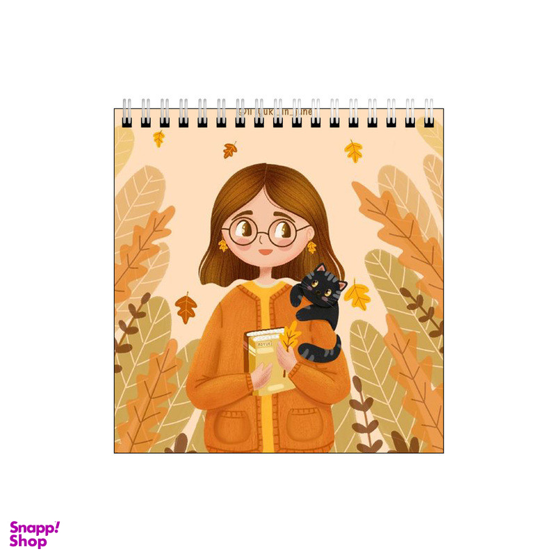 دفتر طراحی 60 برگ طرح دختر و گربه پاییزی کد 6237591