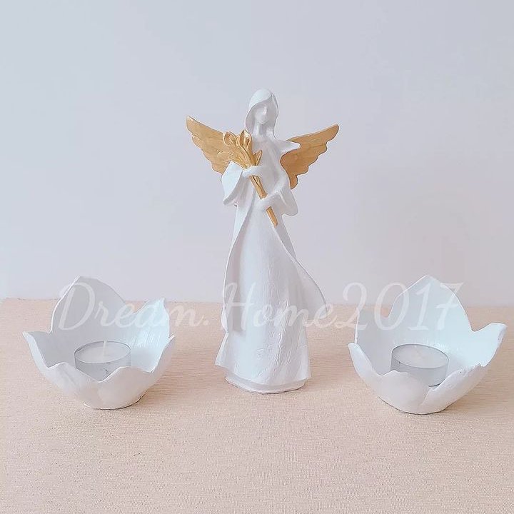 ست سه عددی مجسمه فرشته و جاشمعی پلی استر مجسمه پلی استر شمعدان پلی استر  دکور شیک مجسمه شیک