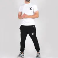 ست تیشرت و شلوار رنگ سفیدمشکی لویس ویلتون LV آستین کوتاه