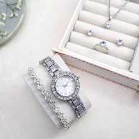 ست ساعت نگین دار همراه دستبند،گردنبند،انگشتر،گوشواره