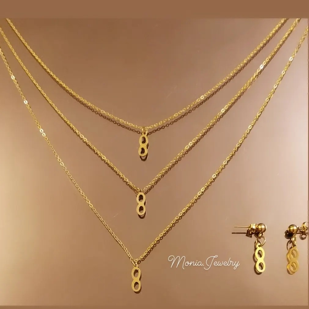 گوشواره و گردنبند استیل سه لاین پلاک بینهایت