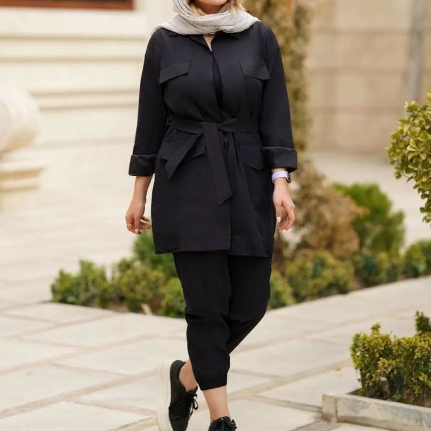 مانتو و شلوار بهاره زنانه جنس میکرو درجه یک تک رنگ مشکی