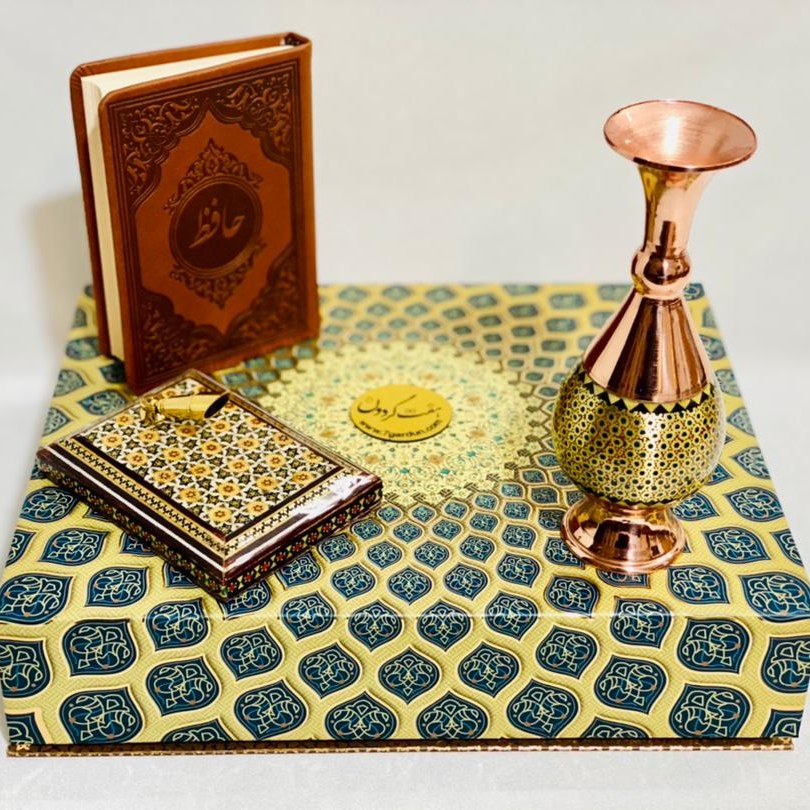 ست باکس هدیه و کادوی خاتم کاری به همراه کتاب حافظ یا قرآن  مناسب هدایای سازمانی