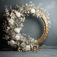 بک دراپ عکاسی عروس با حلقه گلهای سفید | گرافیک با طعم تربچه