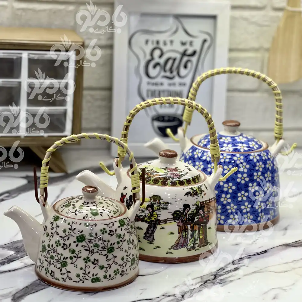 قوری سرامیکی دسته حصیری وارداتی