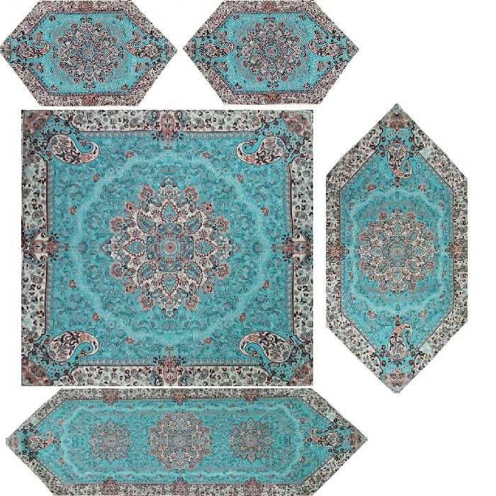 سرویس 5 تیکه طرح اطلس سبز ابی