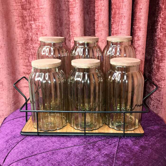 پاسماوری،بانکه،جاادویه‌ای شیار دار 6تیکه شیشه‌ای با درب چوبی و استنددار