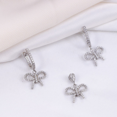 نیم ست نقره مدل پاپیون ظریف طرح تایلندی کد 1685