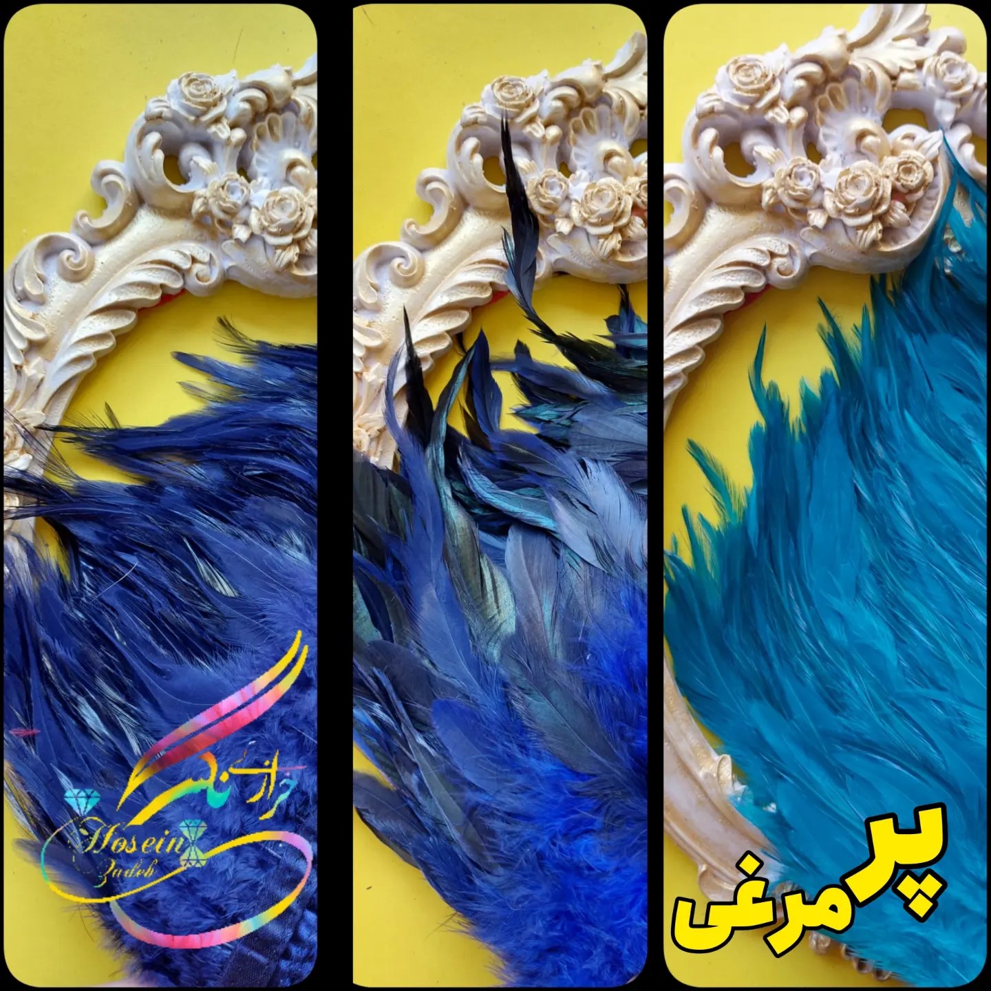 پر مرغی ، رنگ ابی و مشتقات آن ، قد 13 سانت ، کیفیت عالی 