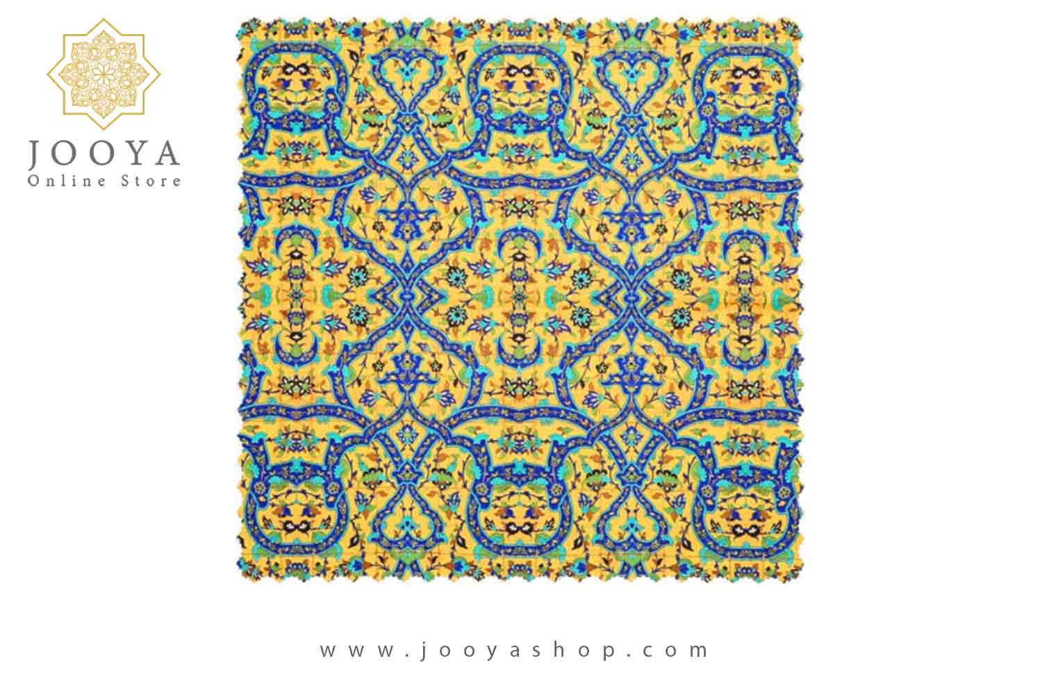 رومیزی مخمل مربع فرش کاشی زرد