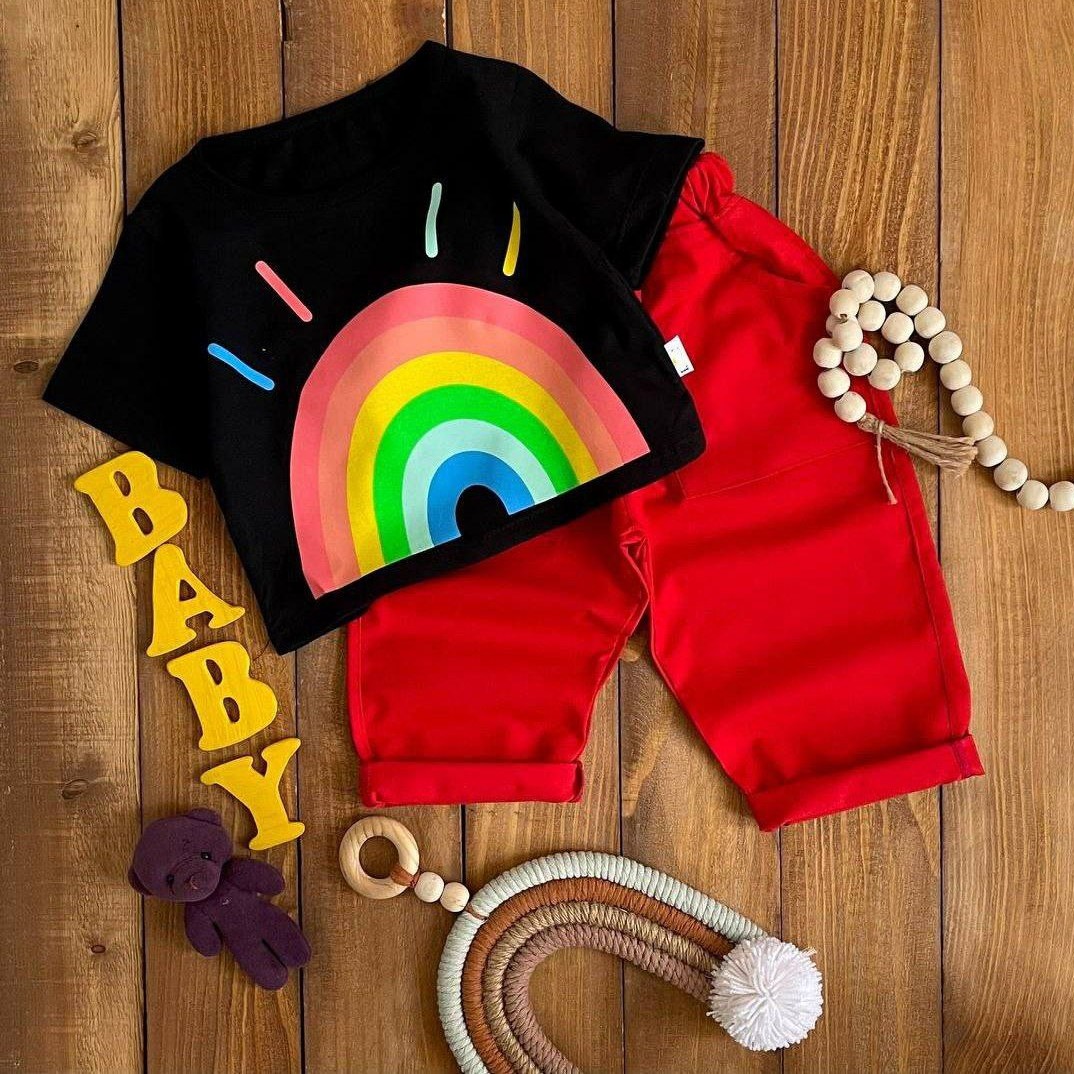 کراپ شلوارک کتان دخترانه سایز 40 تا 55 مشکی قرمز