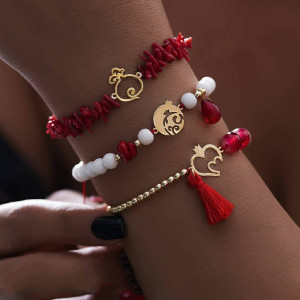 دستبند مهره با پلاک طلا انار