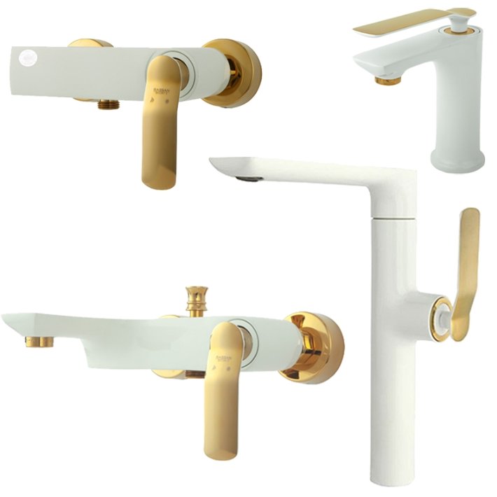 سری شیر اهرمی راسان مدل آوات سفید طلایی